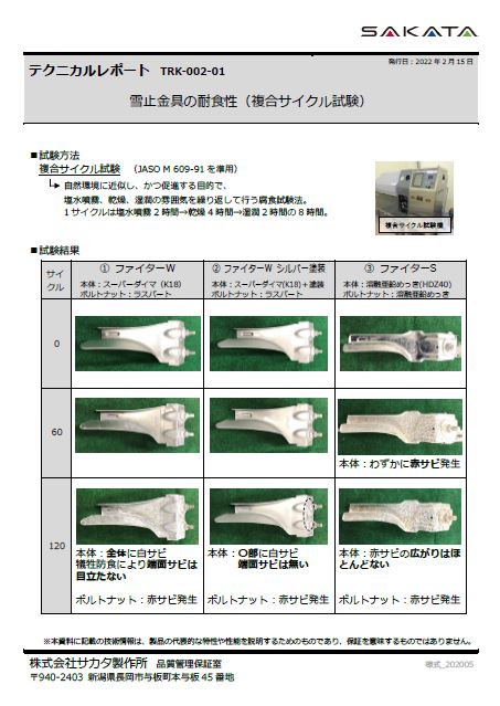 雪止金具の耐食性