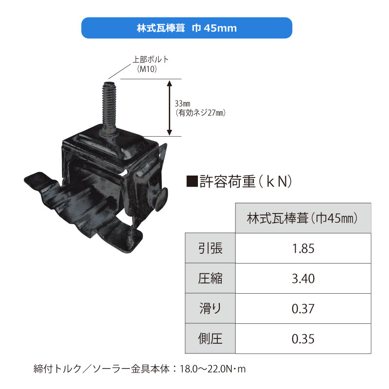 林式瓦棒葺　巾45mm・巾55mm　心木無し 各種支持金具